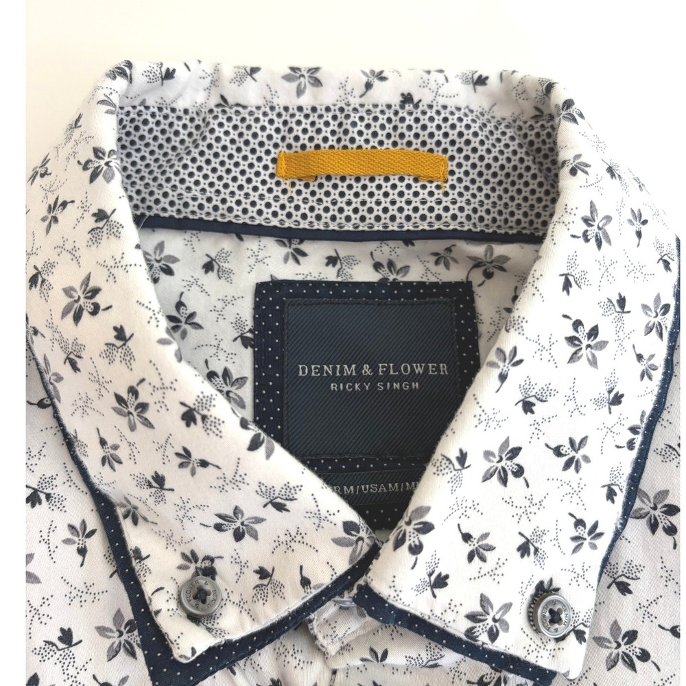 Denim And Flower Slim Fit Floral Print Long Sleeve Stretch Button Down Medium - Picture 3 of 6